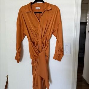 Lilyful Orange Ruffled Wrap Dress with Dolman Sleeves